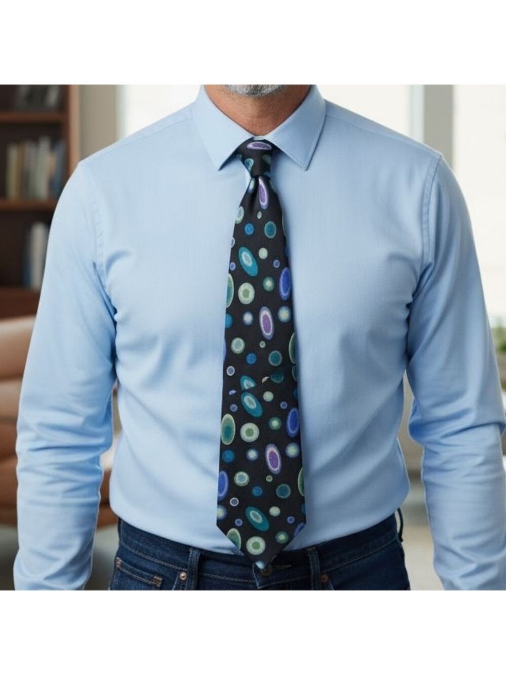 Fossil Black Atomic Print Peek a Boo Fossil Flyer Silk Tie